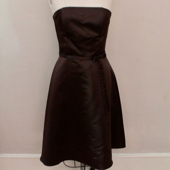 Jessica McClintock Bridal Espresso Brown Satin Short Sleeveless Party Dress - Picture 1 of 4